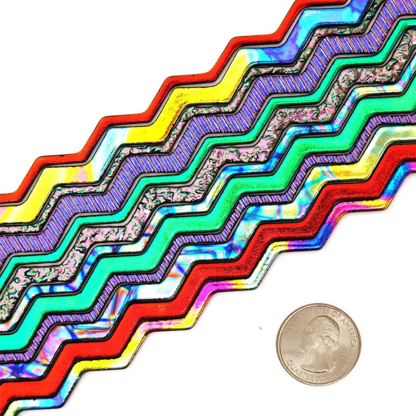 DWF113 Assorted Wavy Dichroic Firestrips On Black 12 Piece - 3 & 6 mm 90 COE