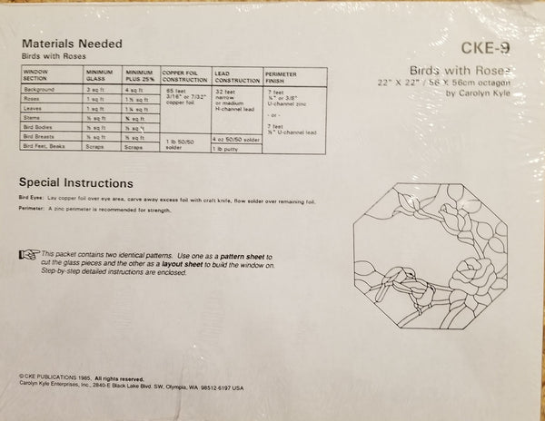CKE 9 - Birds With Roses - Full size pattern 22 x 22 Inch