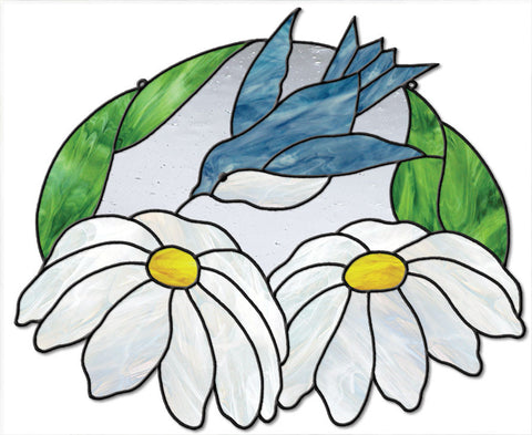 Free Stained Glass Patterns - Bluebird and Daisies by Bev Diaczuk Shades of Glass