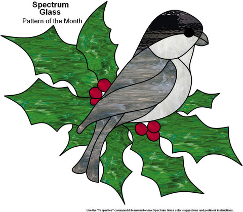 Free Stained Glass Patterns - Chickadee and Holly Branch by Deverie Wood