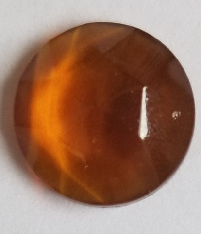 15mm Round Amber Faceted Glass Jewel Flat Back