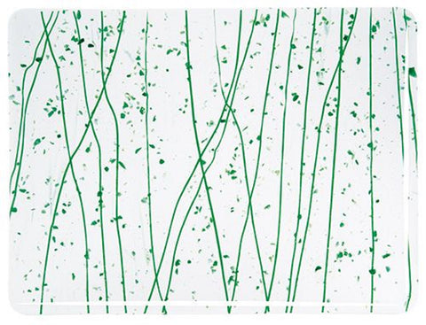 BU4217F - Bullseye Collage Dk Green Stringers / Jade Frit on Clear, 5x8 Single-rolled, 3 MM - 90 COE