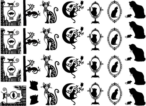 Cats on Parade Black Enamel Decals 5 x 7 sheet