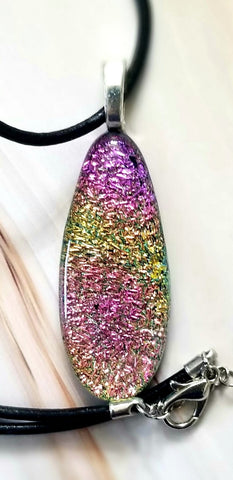 Fused Art Glass Dichroic Necklace Teardrop Pendant