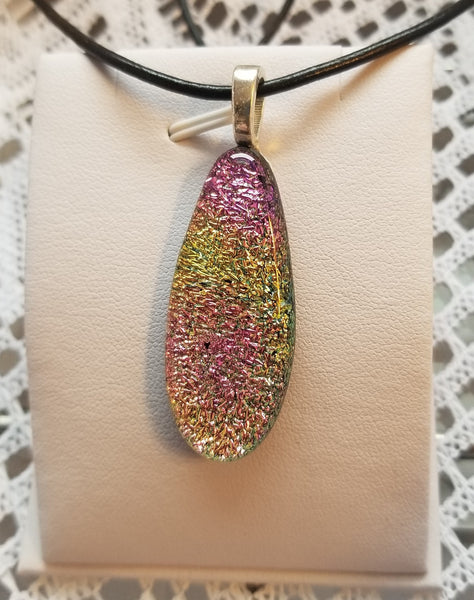 Fused Art Glass Dichroic Necklace Teardrop Pendant