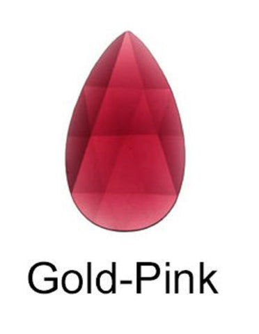 Stained Glass Jewels - Pear / Teardrop 40mm x 24mm - Gold Pink