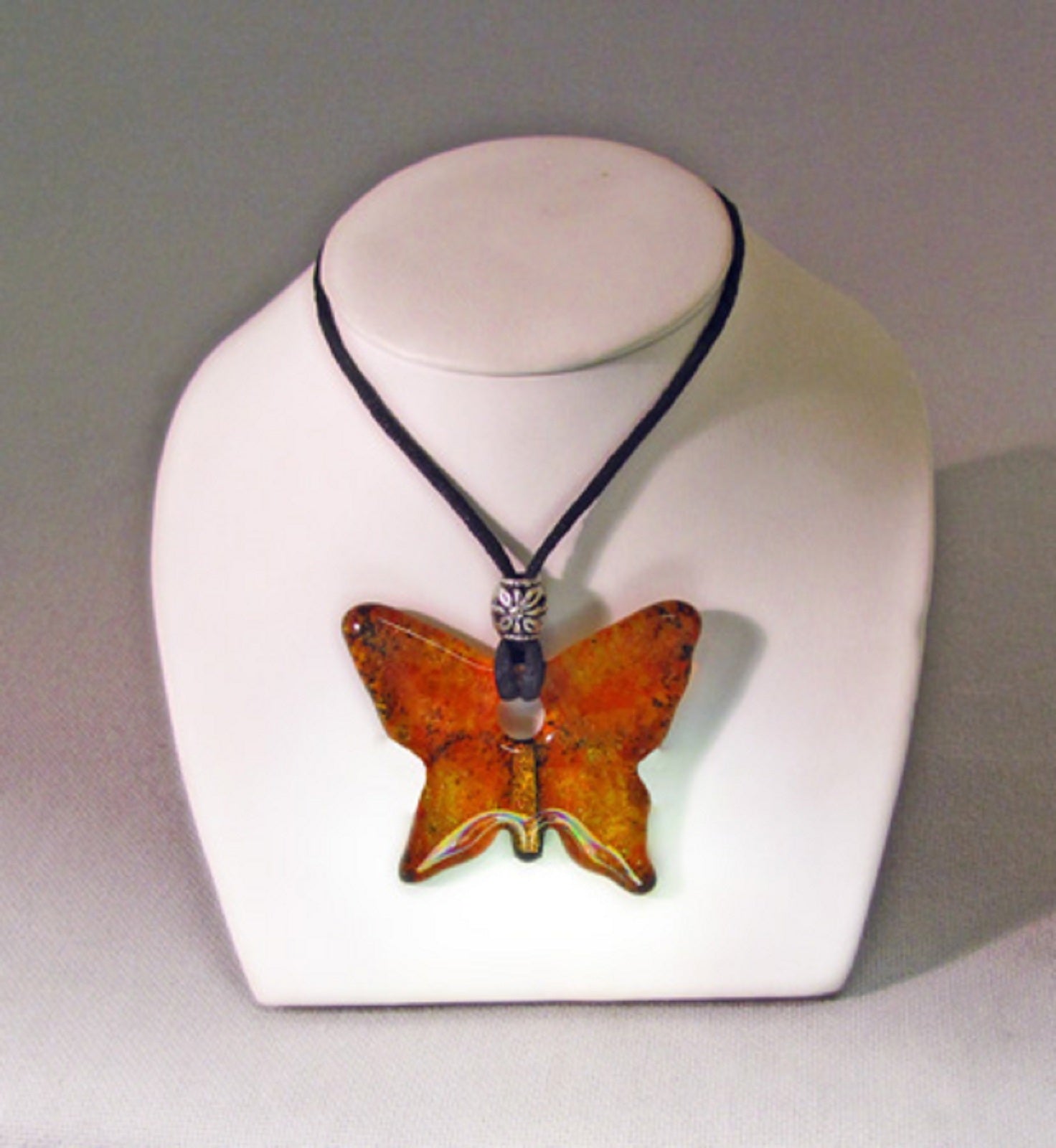 Round Butterfly Pendant Necklace - Wood Butterflies