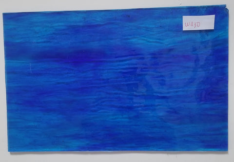 W1130 - Wissmach Cobalt Blue Wispy / Translucent Stained Glass 12 x 12 Hobby Sheet